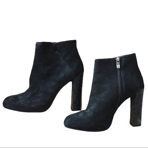 Michael Shannon Tosca Blu Shoes Black Glitter Block Heel Bootie - Picture 2 of 11